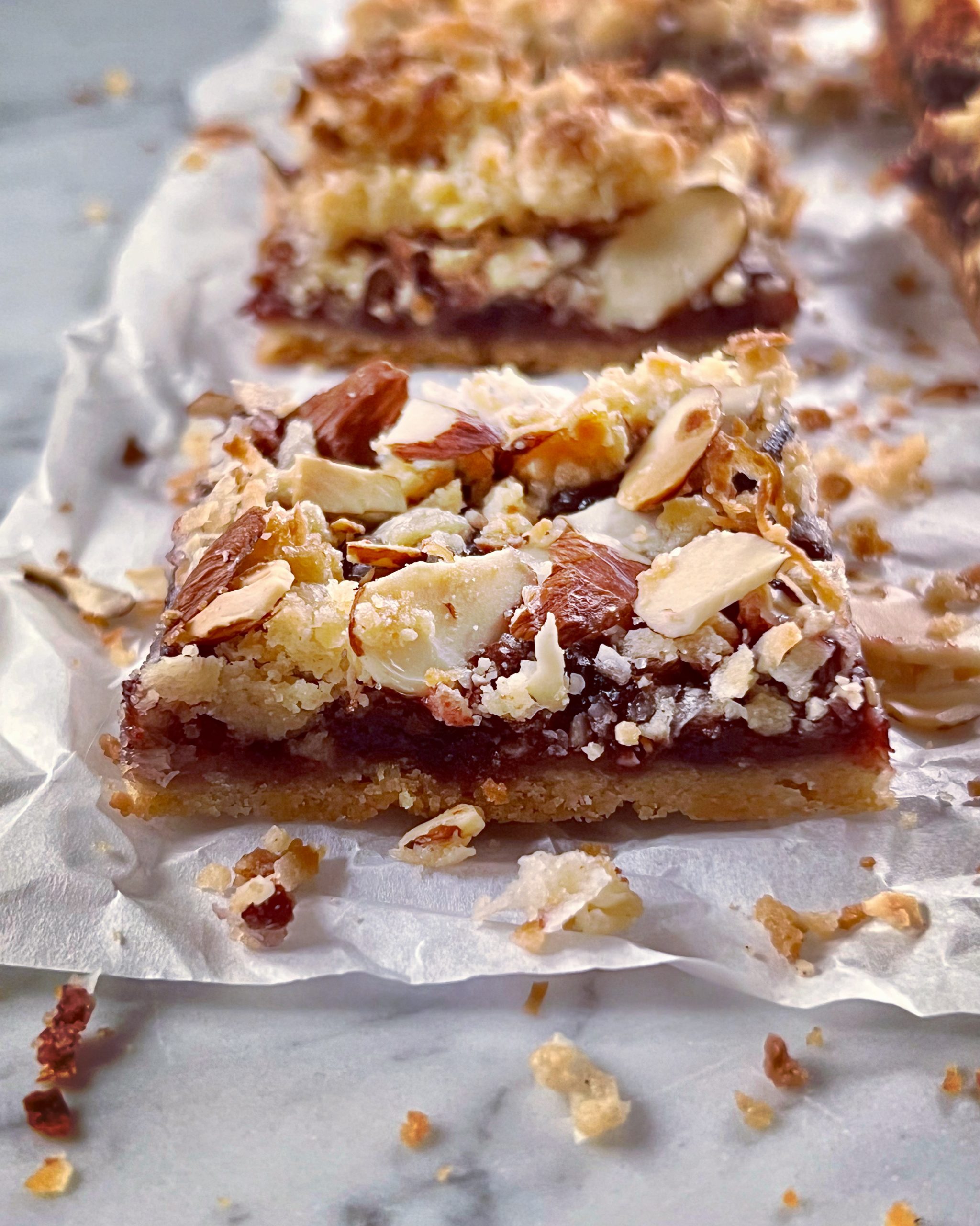 Cherry Almond Coconut Crumble Bars