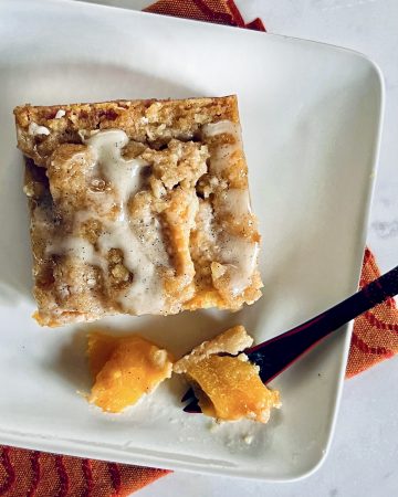 Peach Crumble Bars with Vanilla Icing